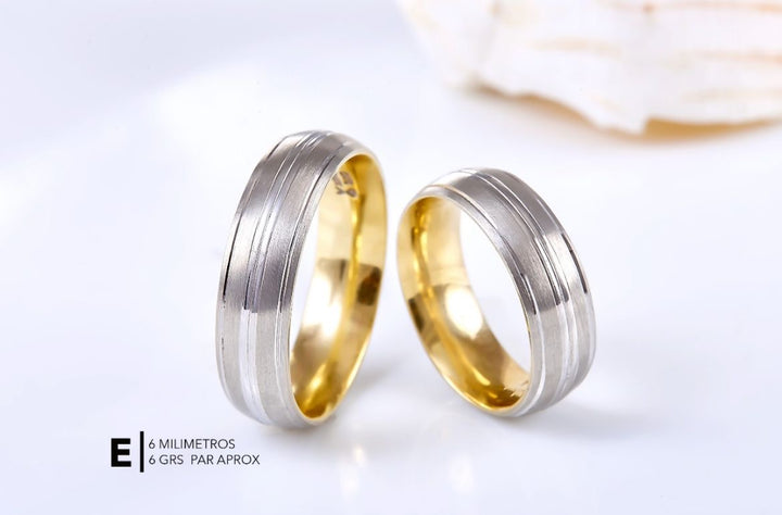 Par de Argollas Confort Oro Amarillo con Oro Blanco- MODELO E